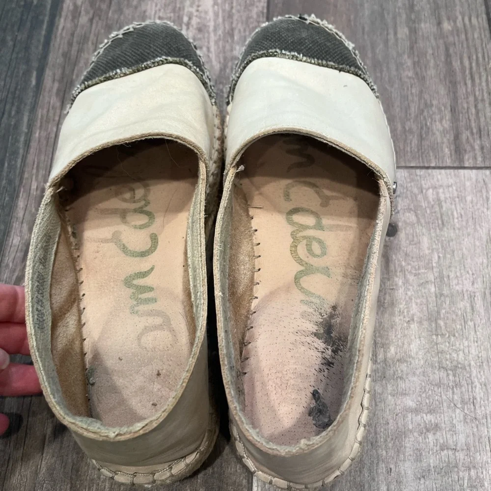 Sam Edelman Krissy Espadrille Flats Leather/canvas Jute Trim Women Sz 8 Cap Toe